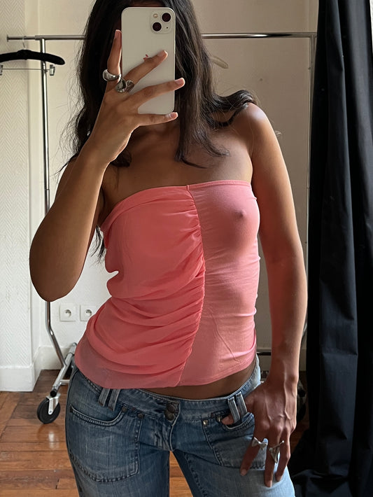 Vintage coral bustier draped top