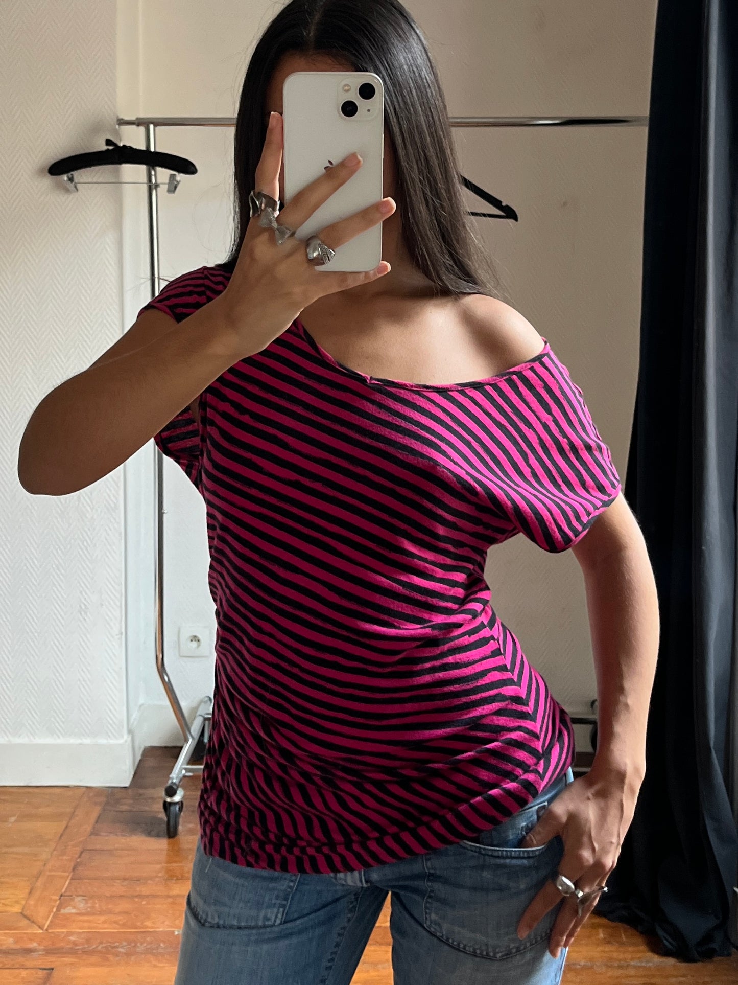 Vintage asymmetrical striped top