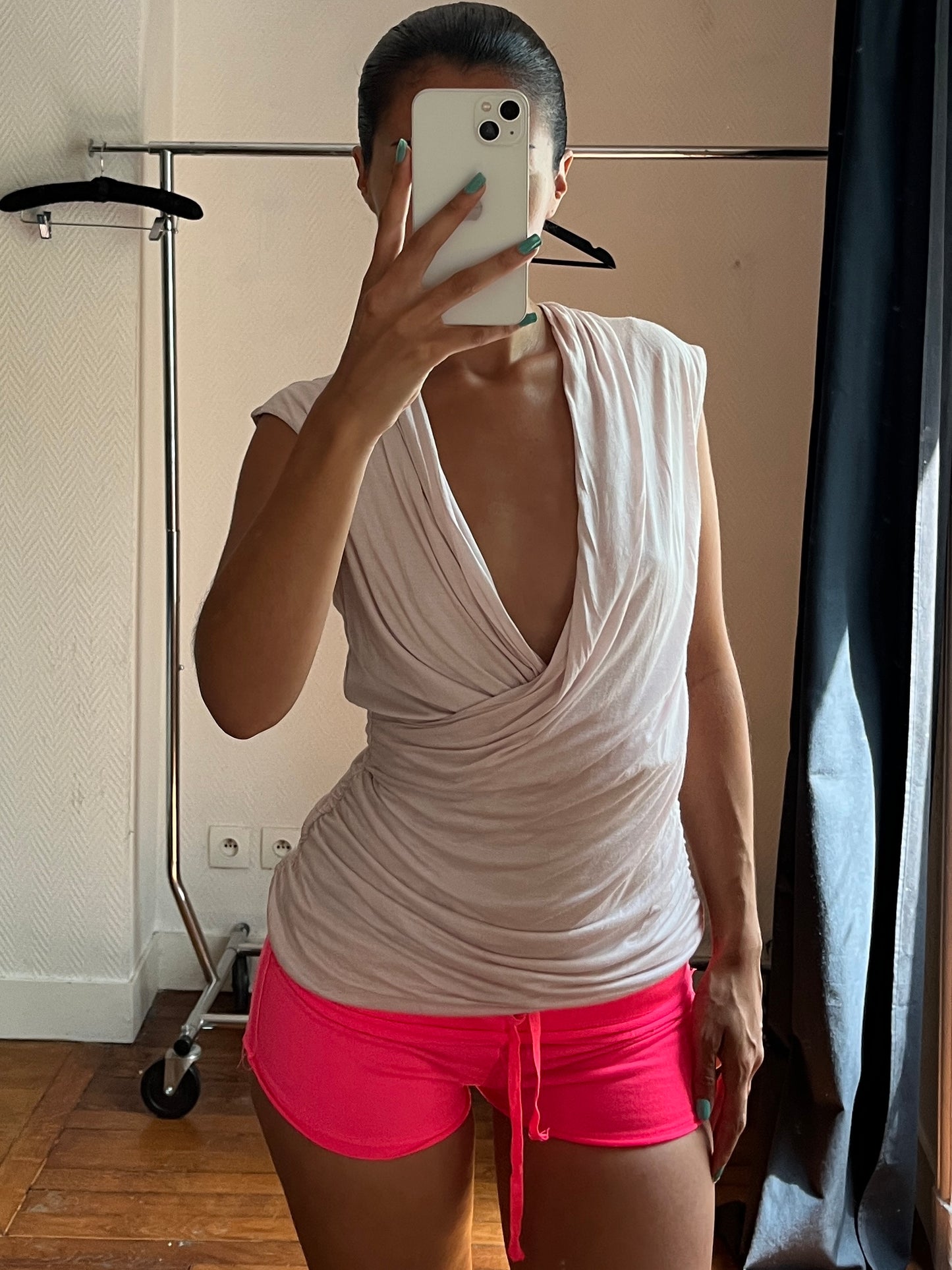 Vintage light pink draped top