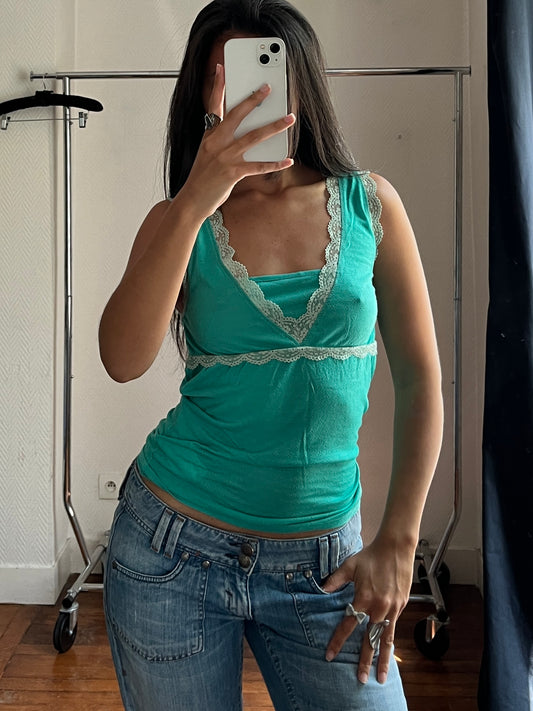 Vintage turquoise top with lace details