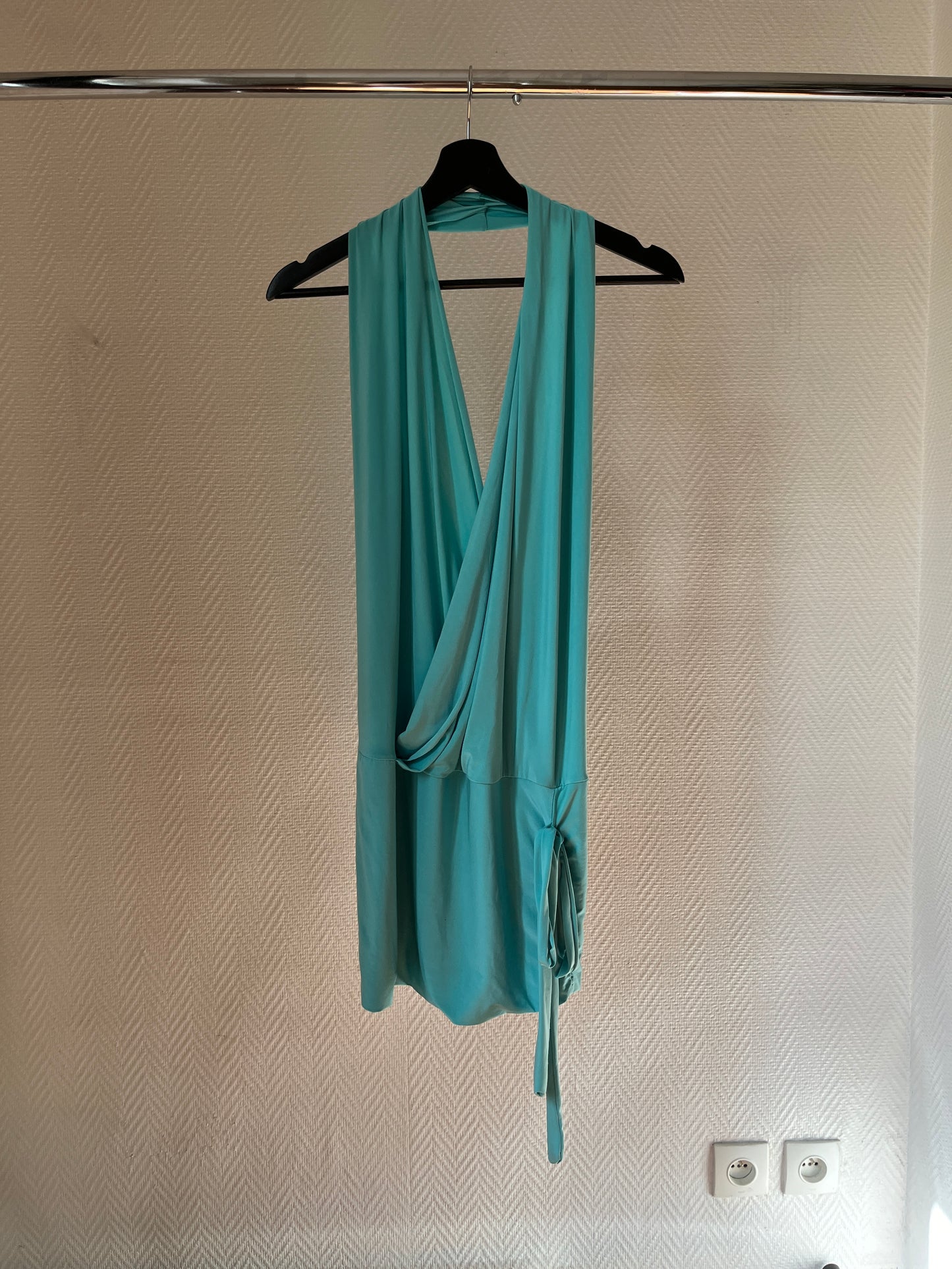 Vintage halter blue draped dress