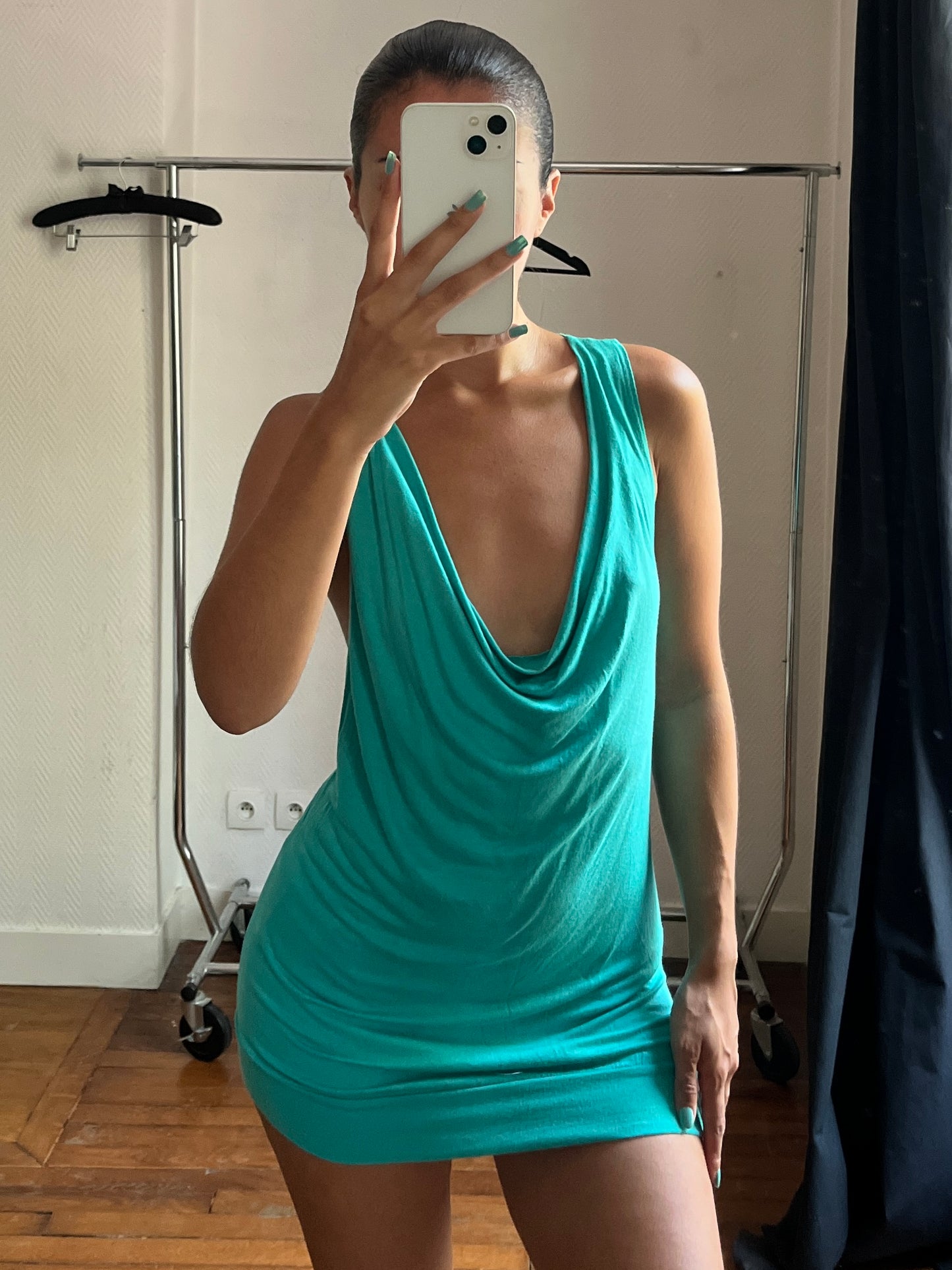 Vintage blue draped summer dress
