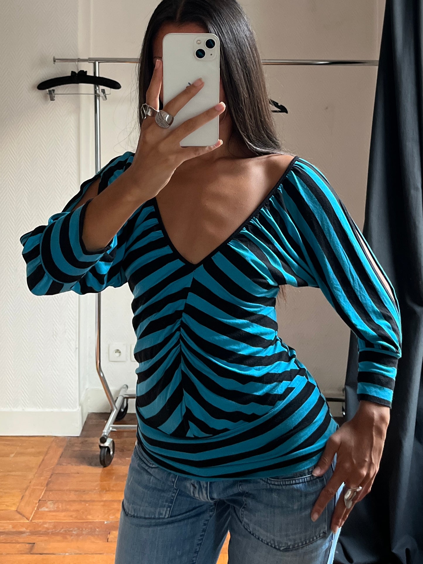 Vintage striped blue & black top
