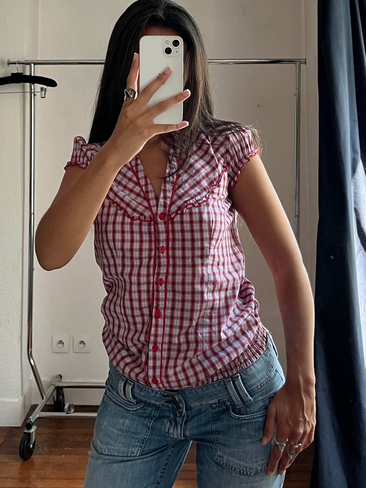 Vintage plaid buttoned top