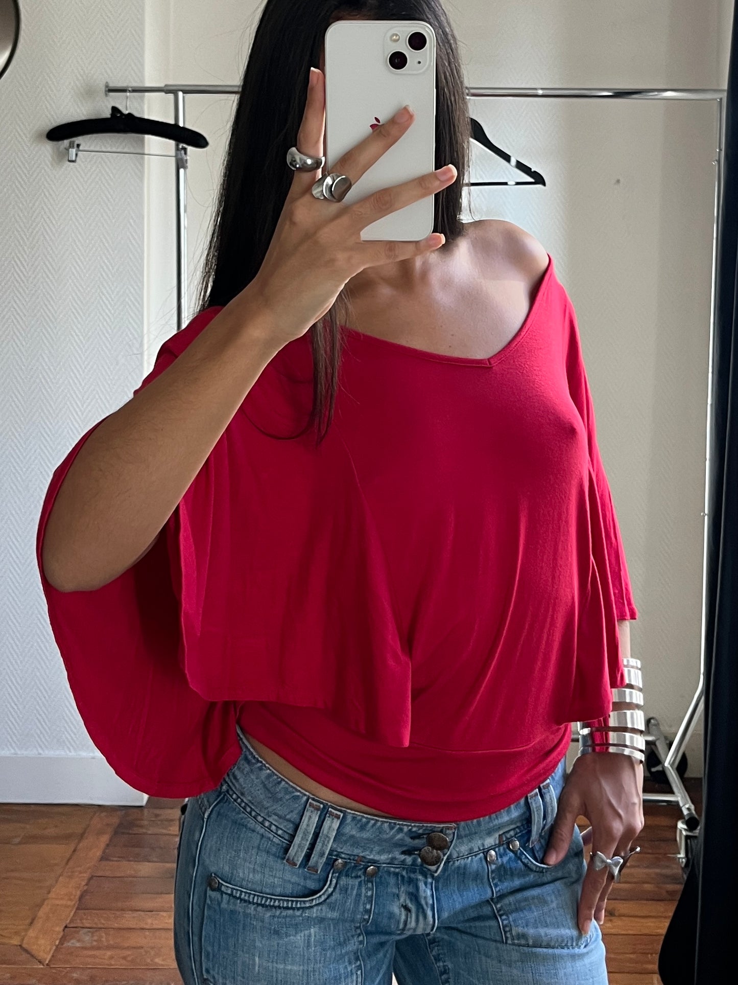 Vintage raspberry pink batwing top