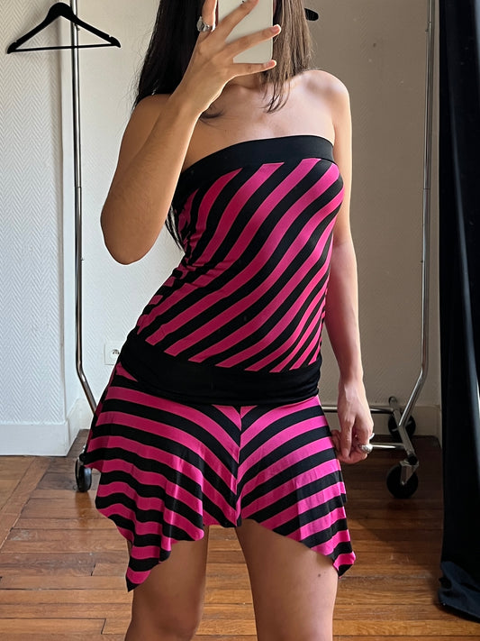 Vintage striped pink and black asymmetrical dress