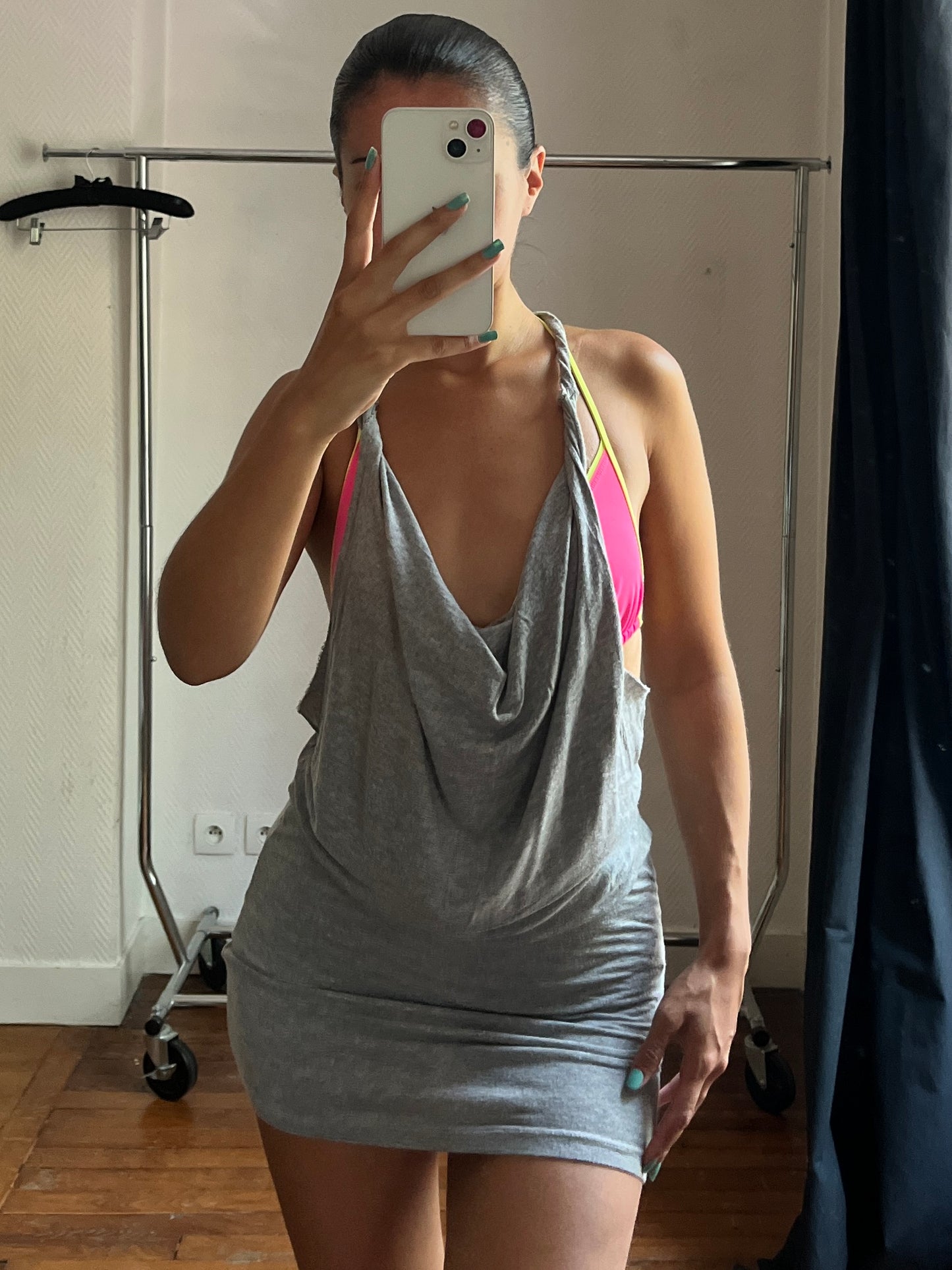 Vintage grey draped summer dress