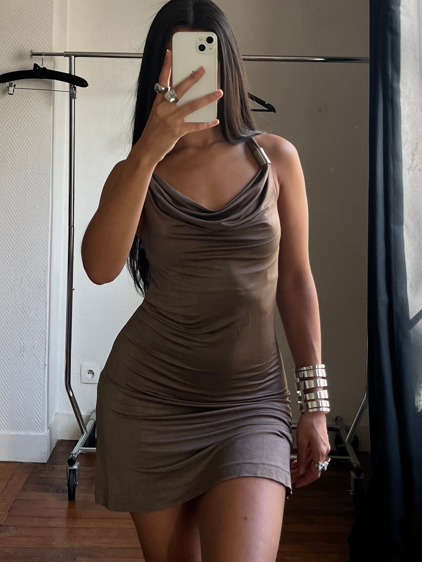 Vintage brown draped party dress