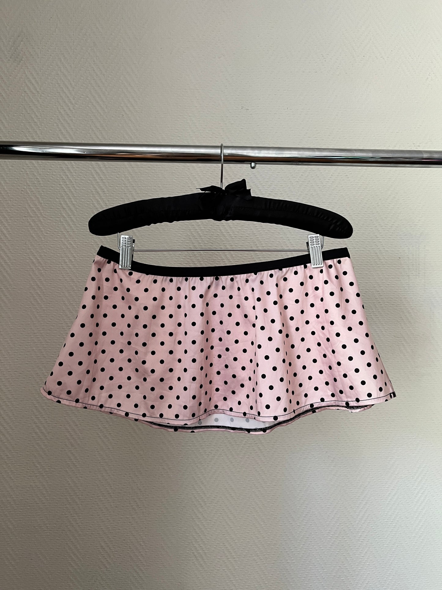 Vintage polka dot mini satin baby pink skirt