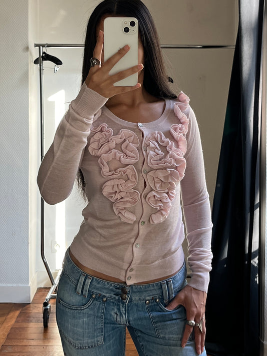 Vintage pink ruched cardigan