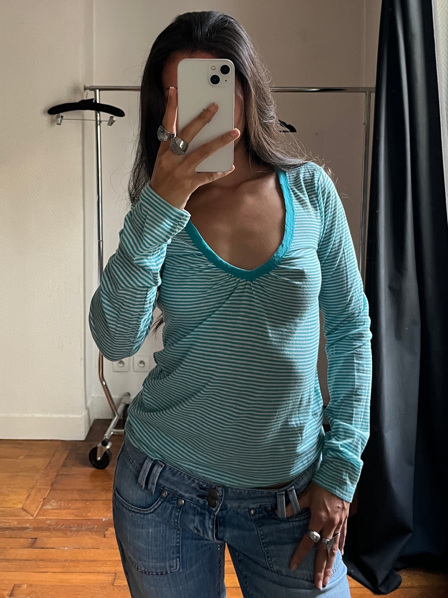 Vintage V neck striped top