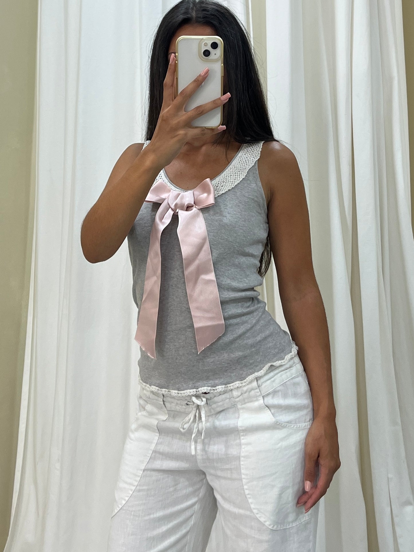 Vintage grey bow tie tank top