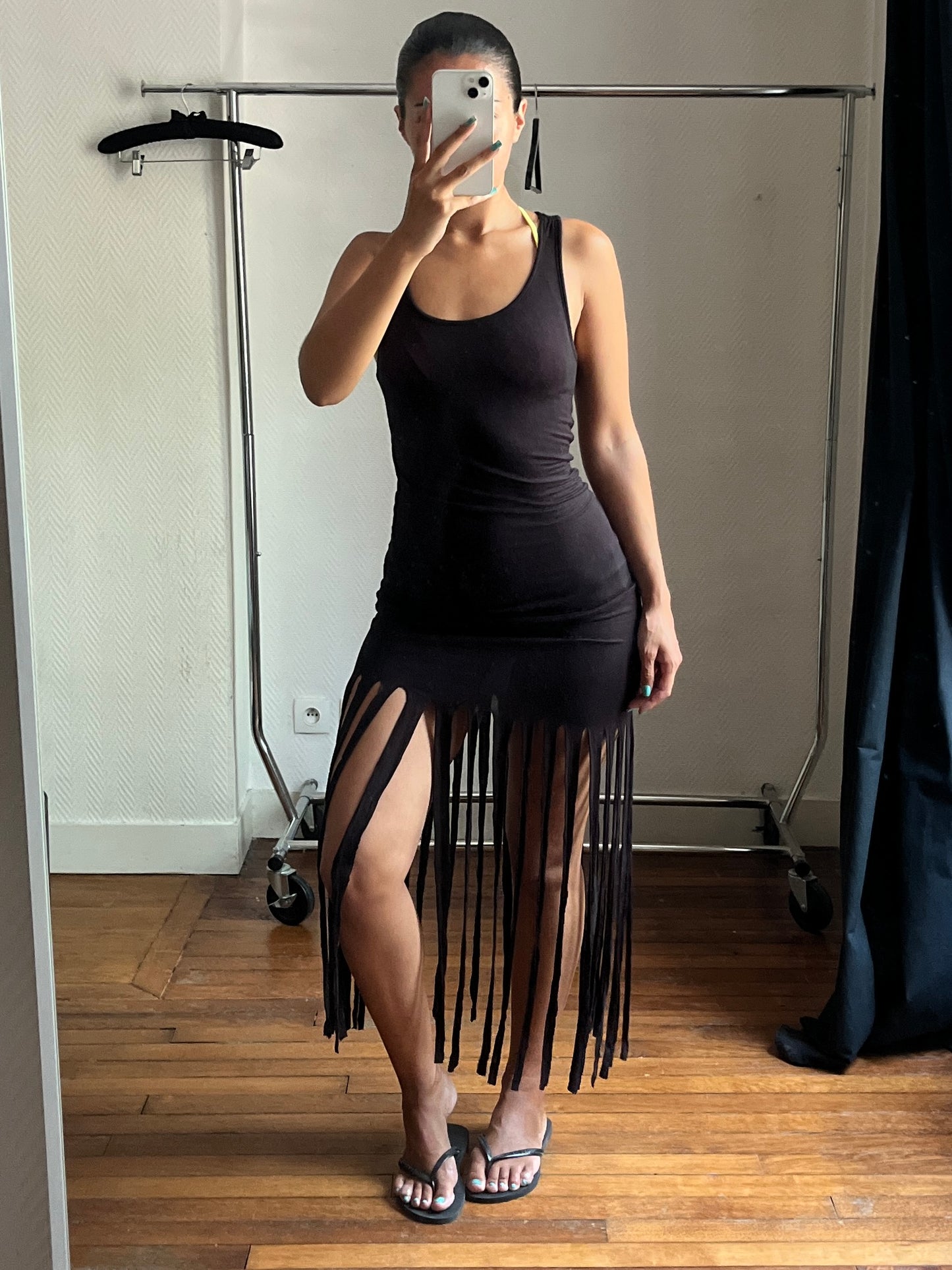 Vintage fringed black summer dress
