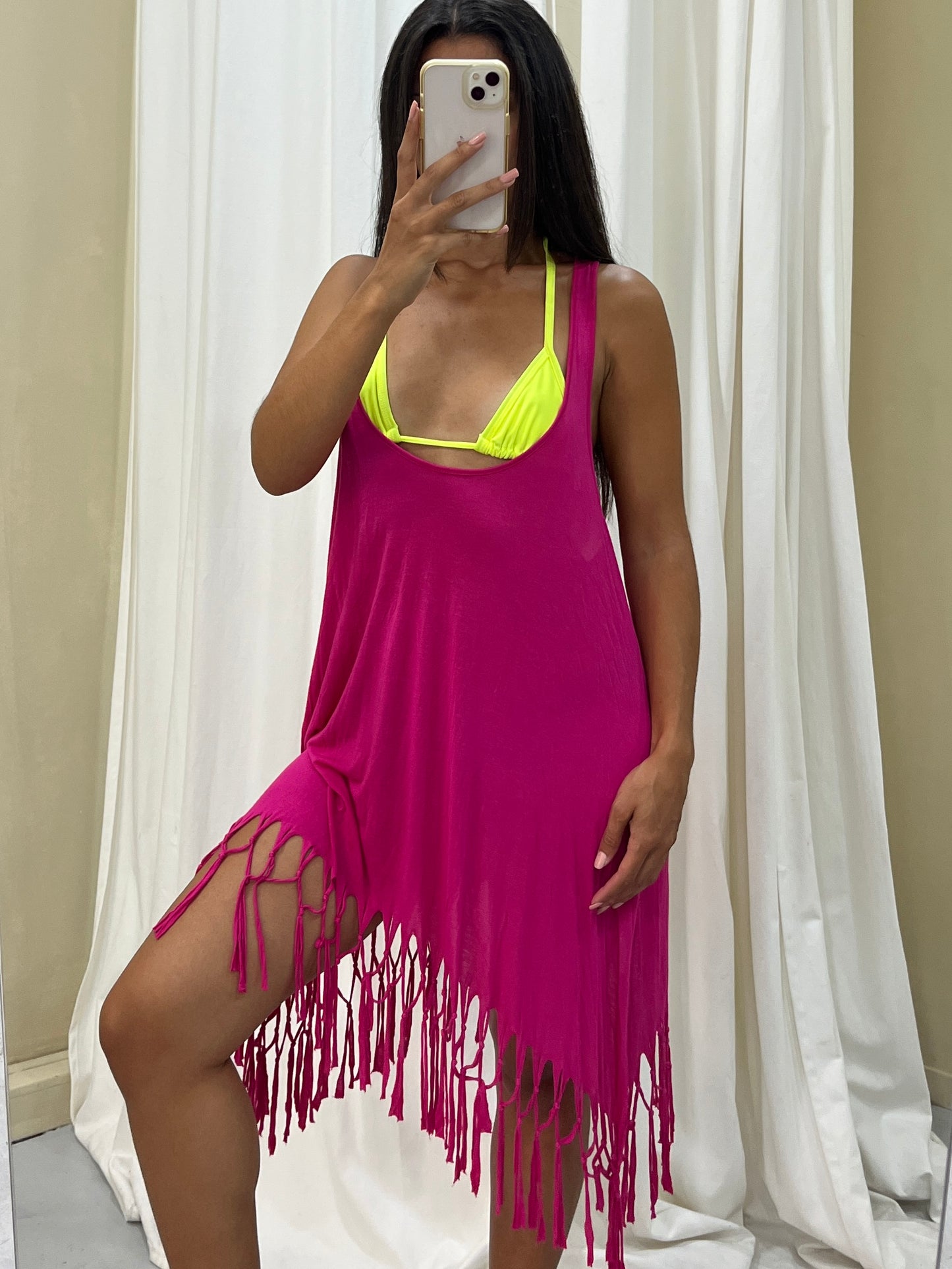 Vintage pink fringed beach dress