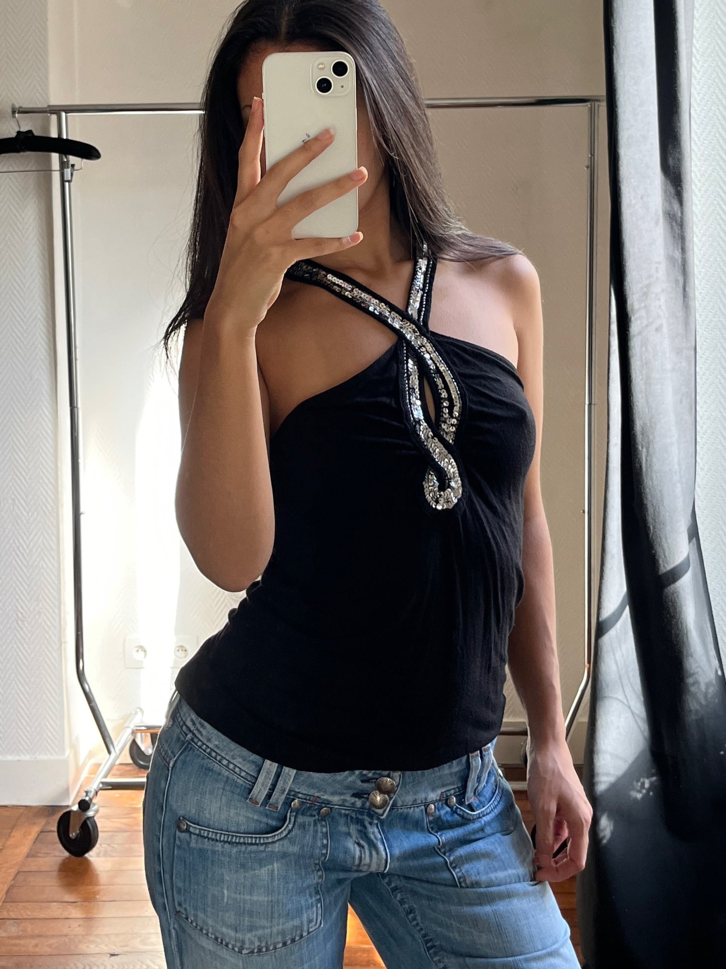 Vintage sequins black party top