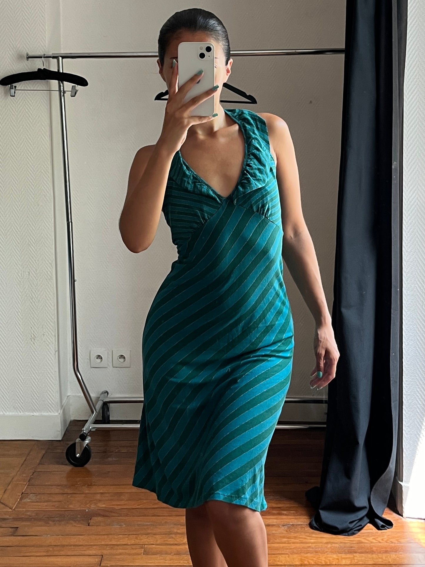 Vintage blue and green halter dress