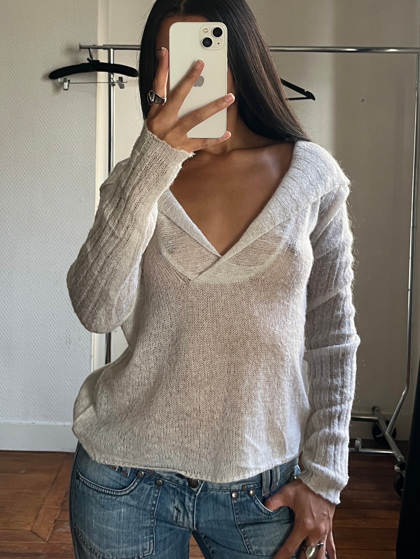 Vintage knitted hooded see-through top