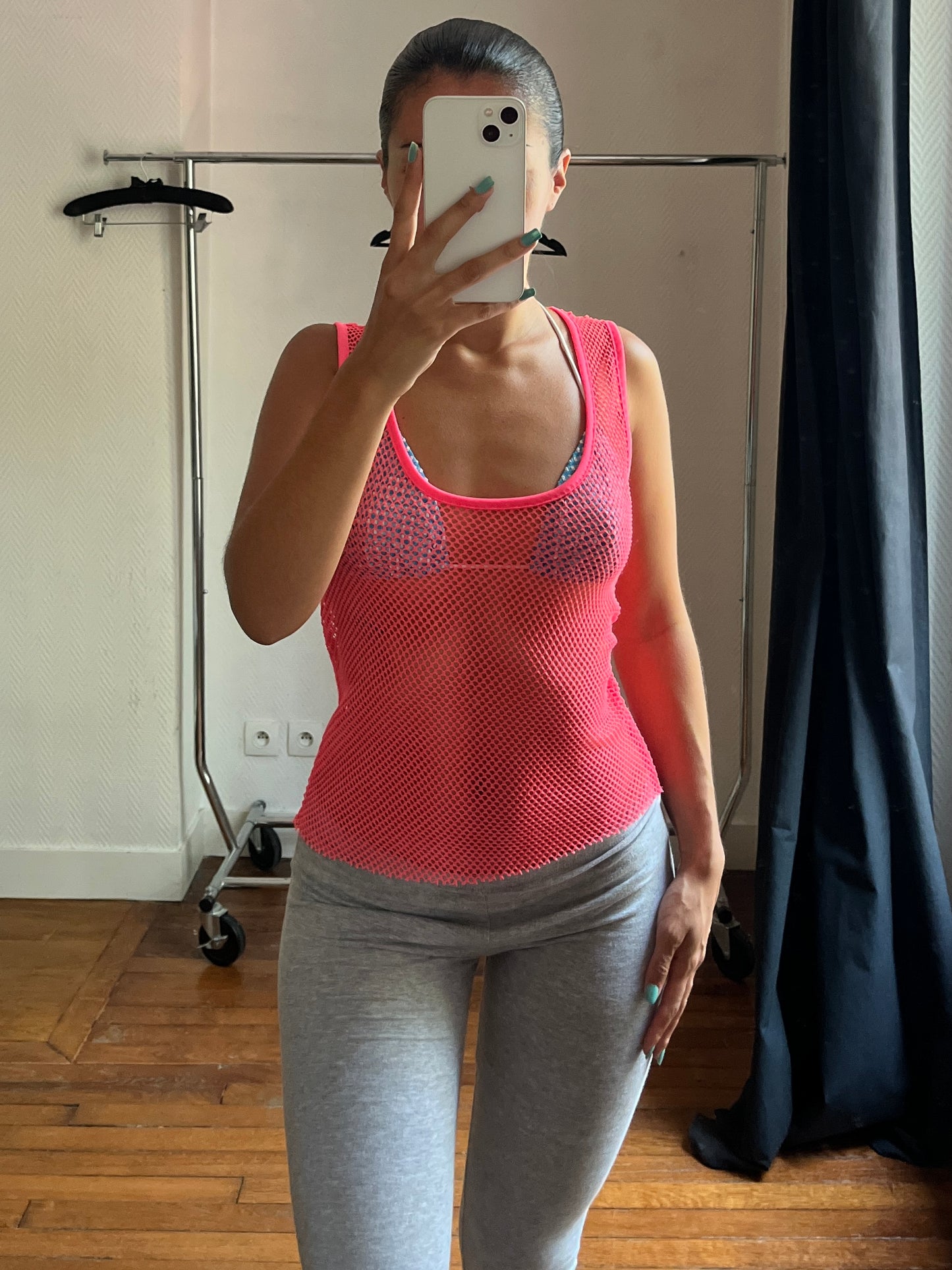 Vintage neon pink fishnet top