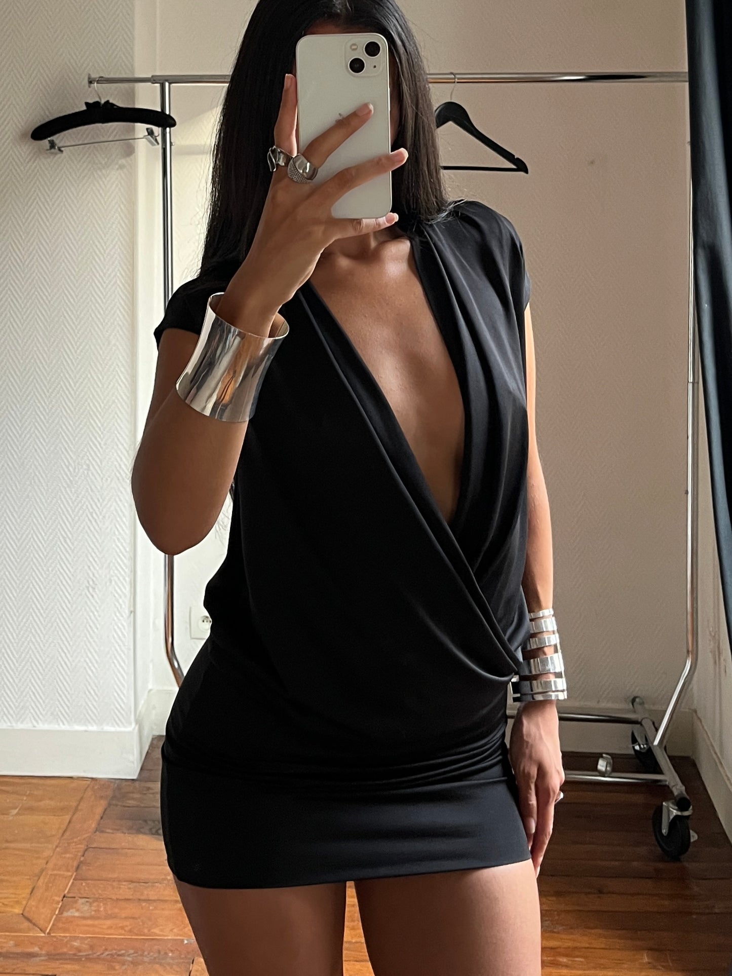 Vintage V neck draped dress