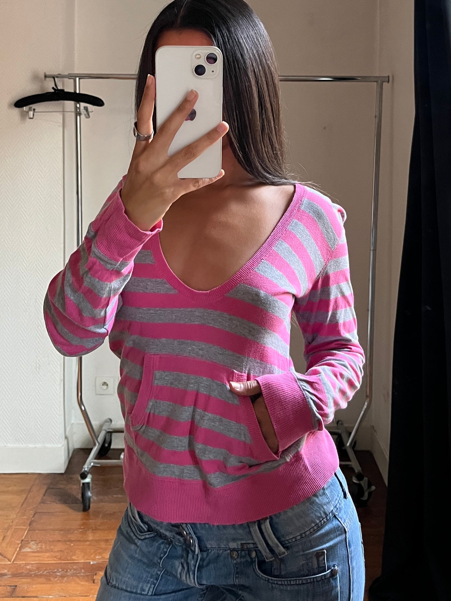 Vintage striped hooded pull over