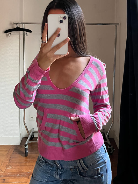Vintage striped hooded pull over