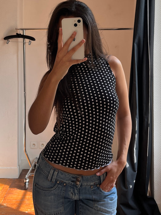 Vintage polka dot open back top