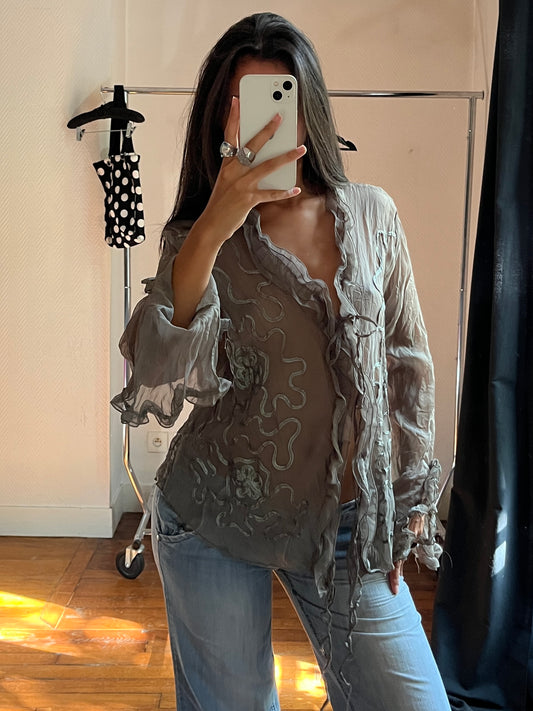 Vintage khaki see through shirt