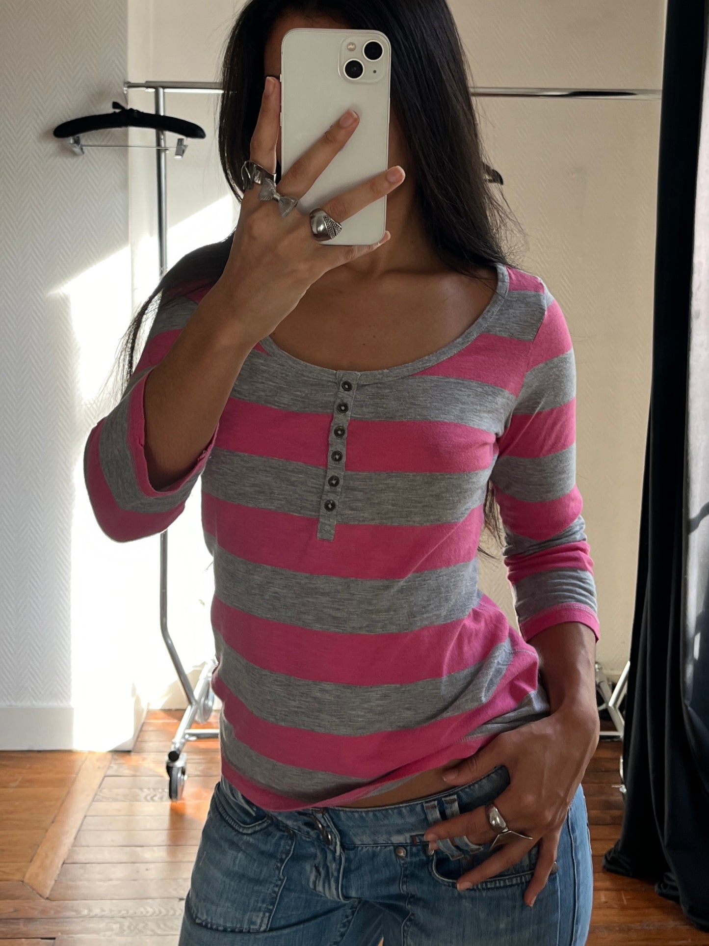 Vintage striped buttoned top
