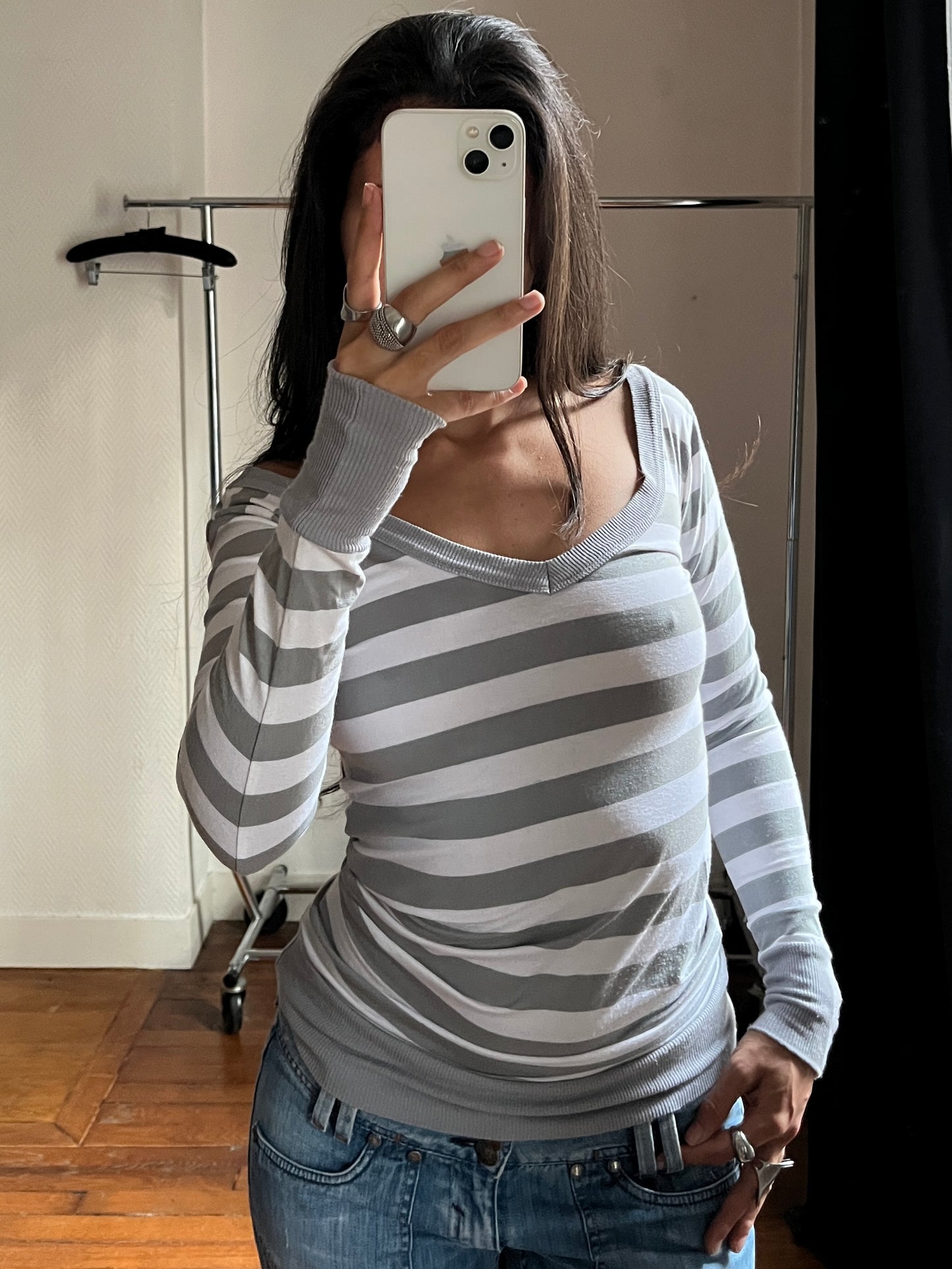 Vintage striped grey & white top
