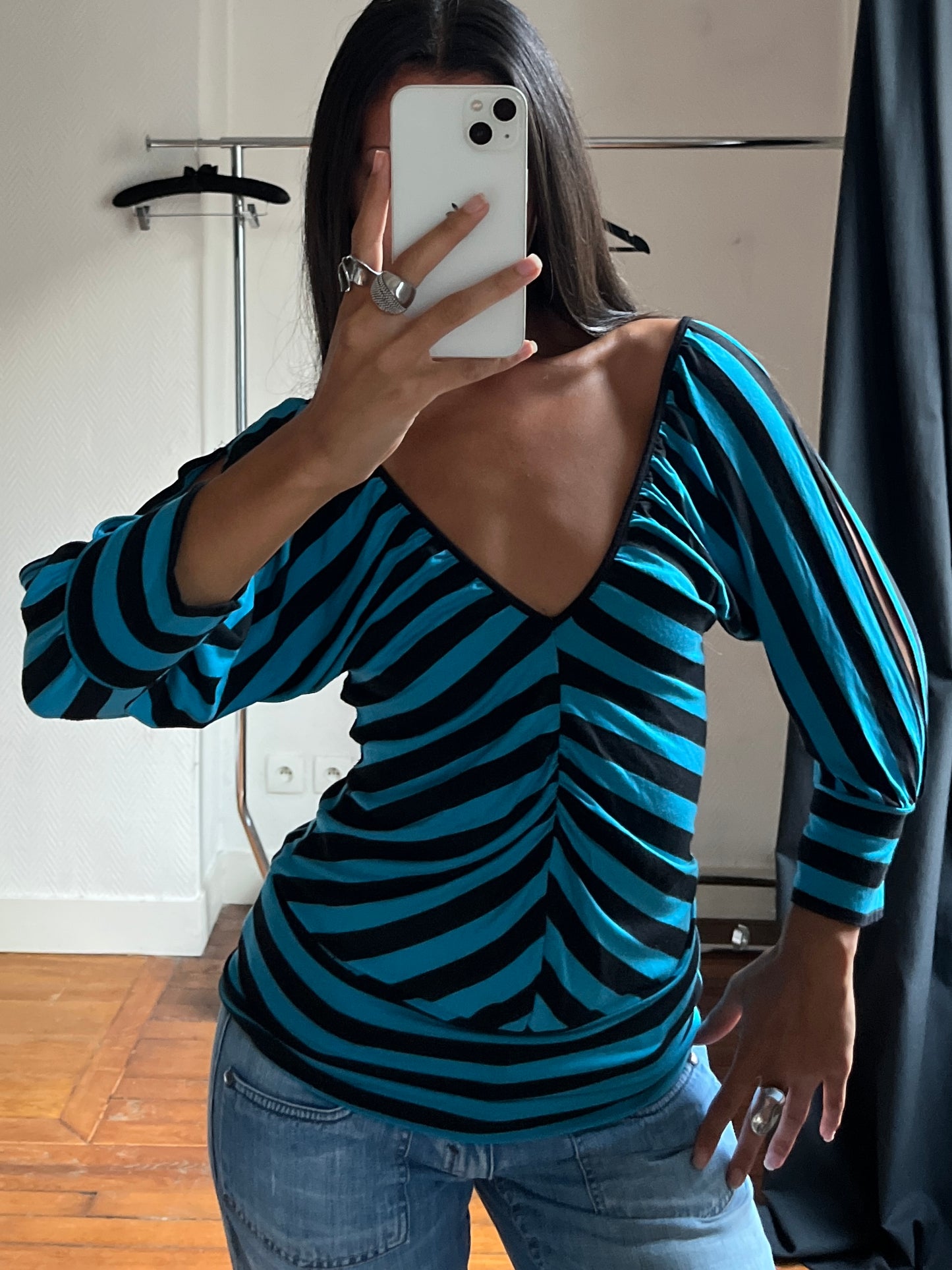 Vintage striped blue & black top