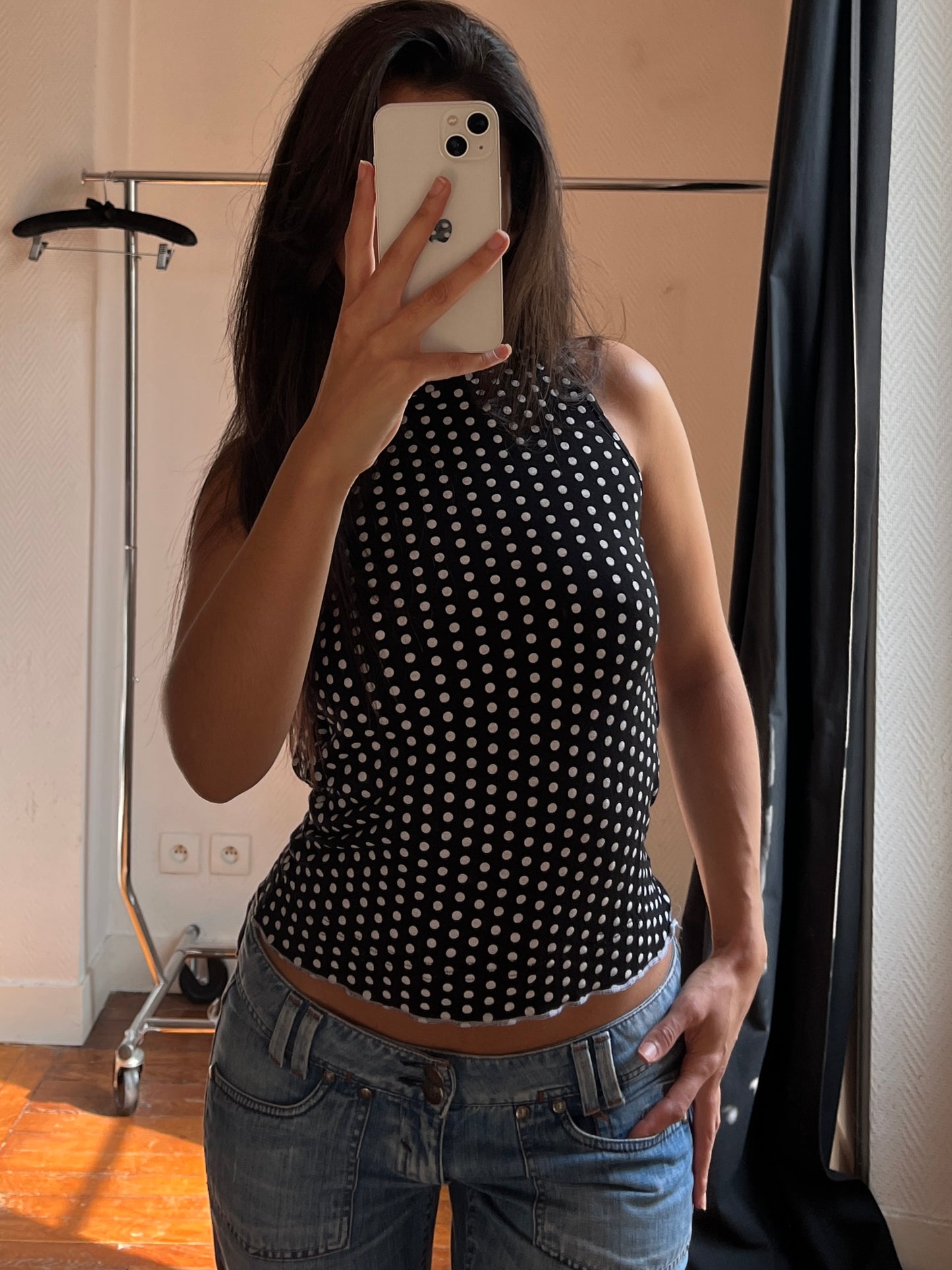 Vintage polka dot open back top