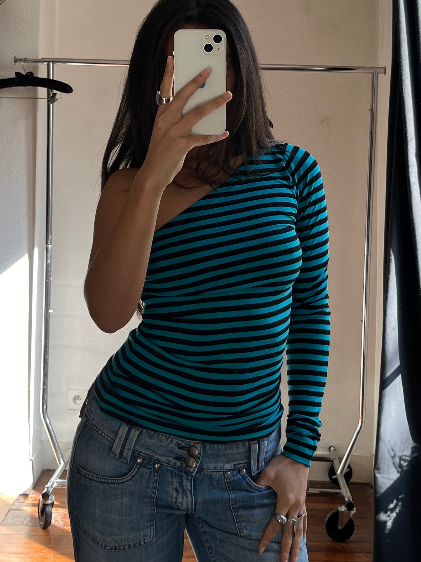 Vintage asymmetrical striped top