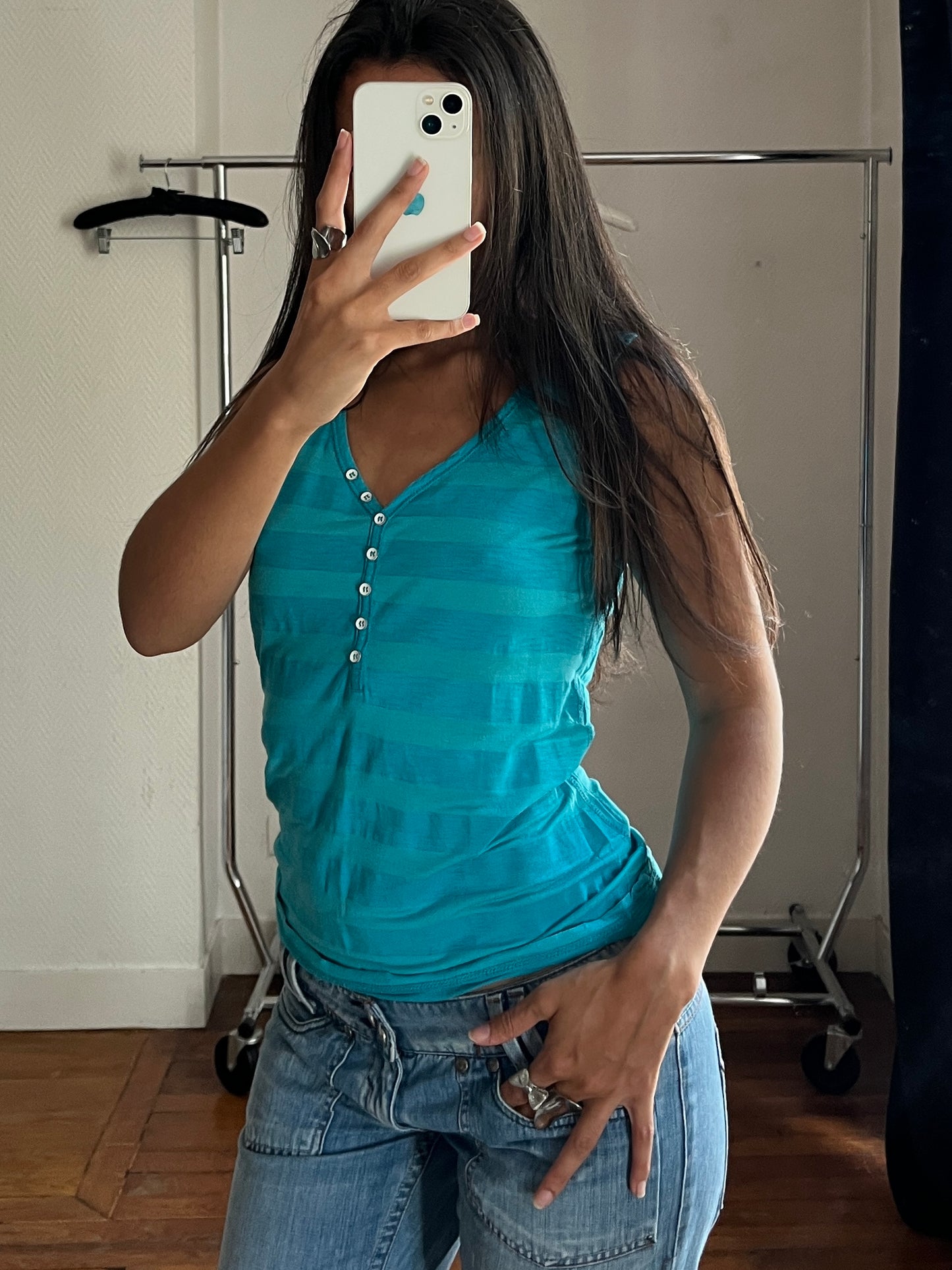 Vintage blue striped buttoned top