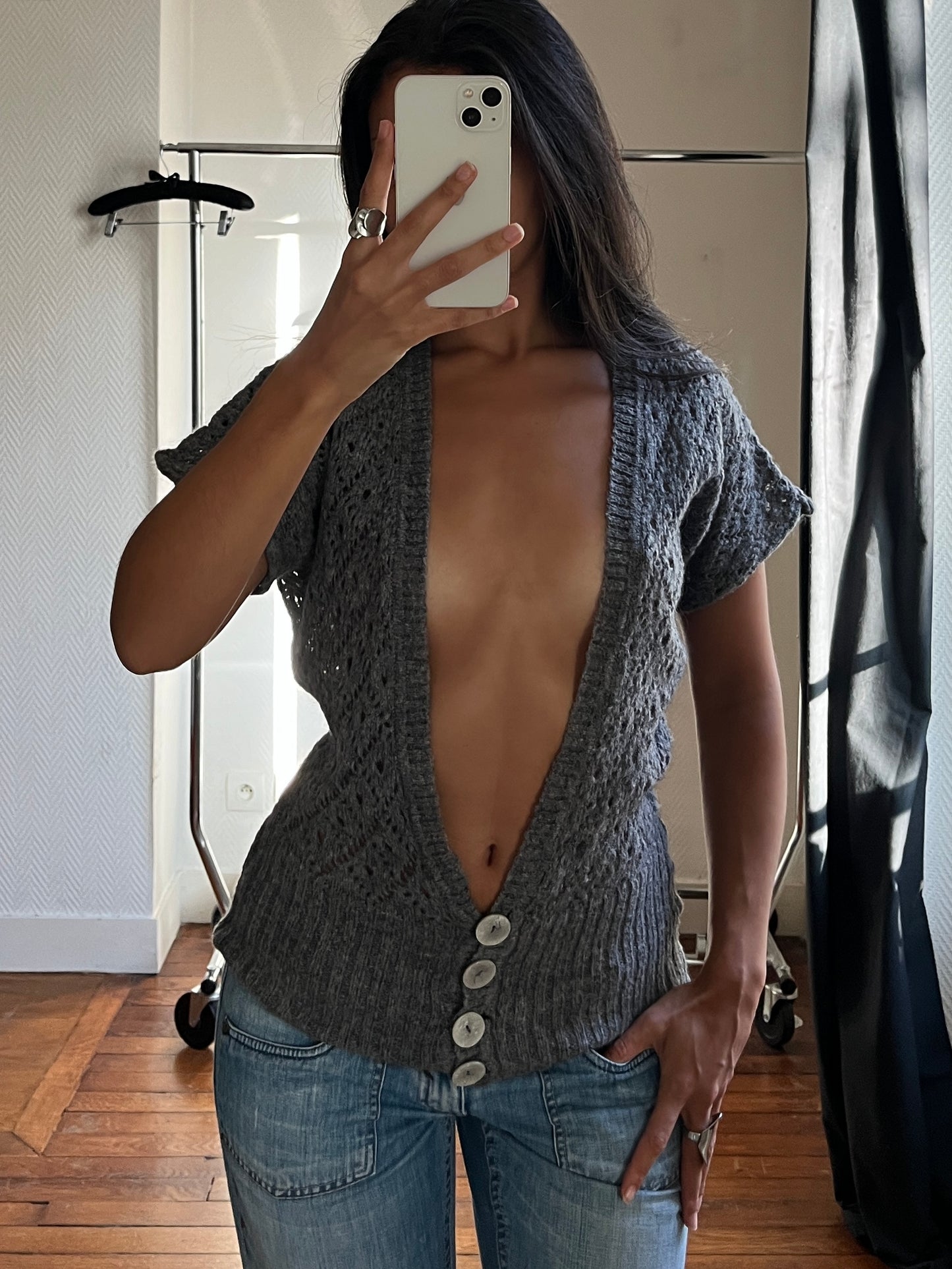 Vintage low V neck cardigan