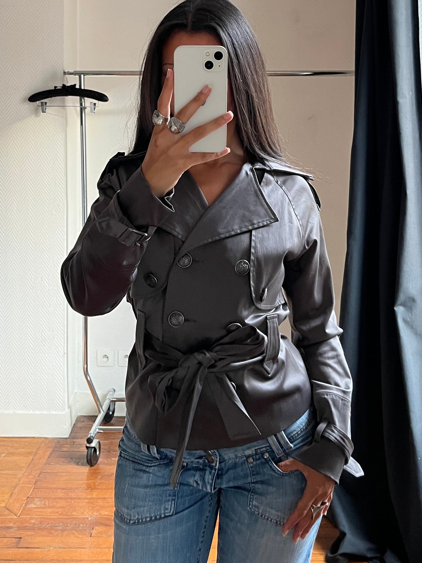 Vintage buttoned satin trench coat