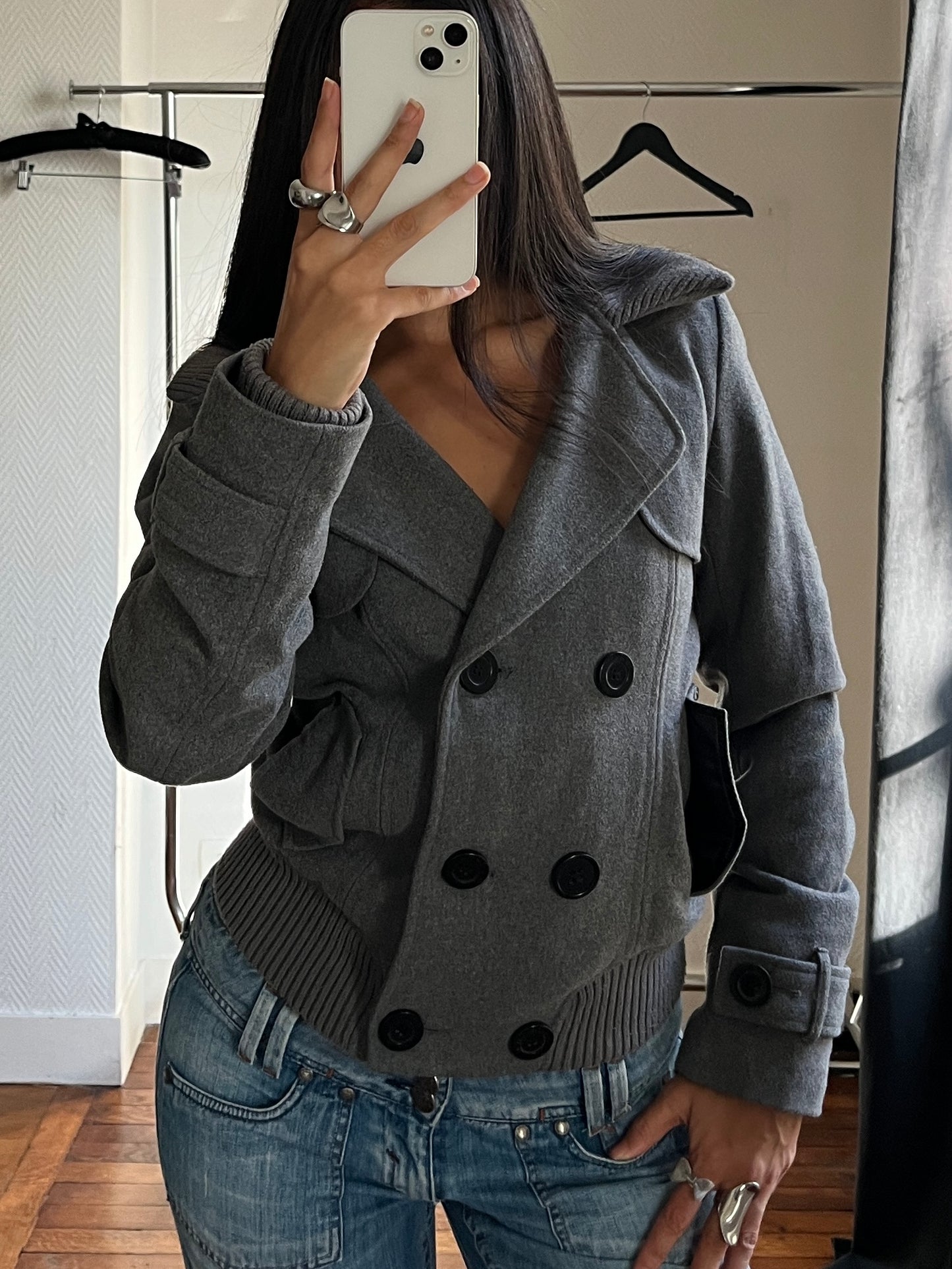Vintage grey buttoned warm jacket