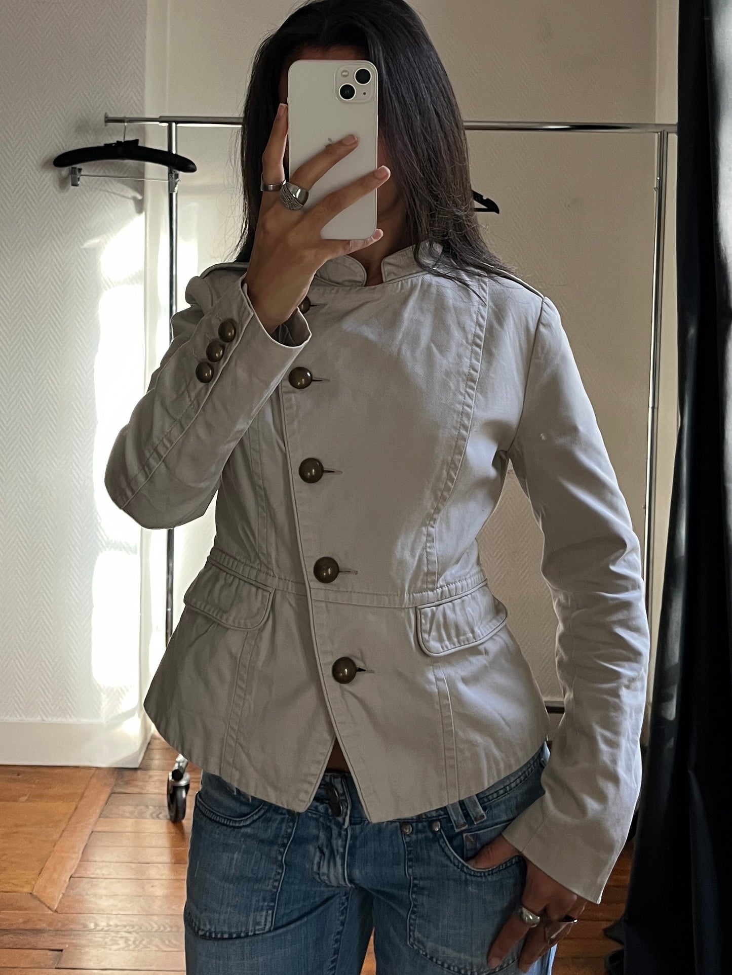 Vintage asymmetrical beige officer jacket