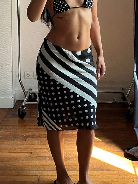 Vintage striped & polka dot midi skirt
