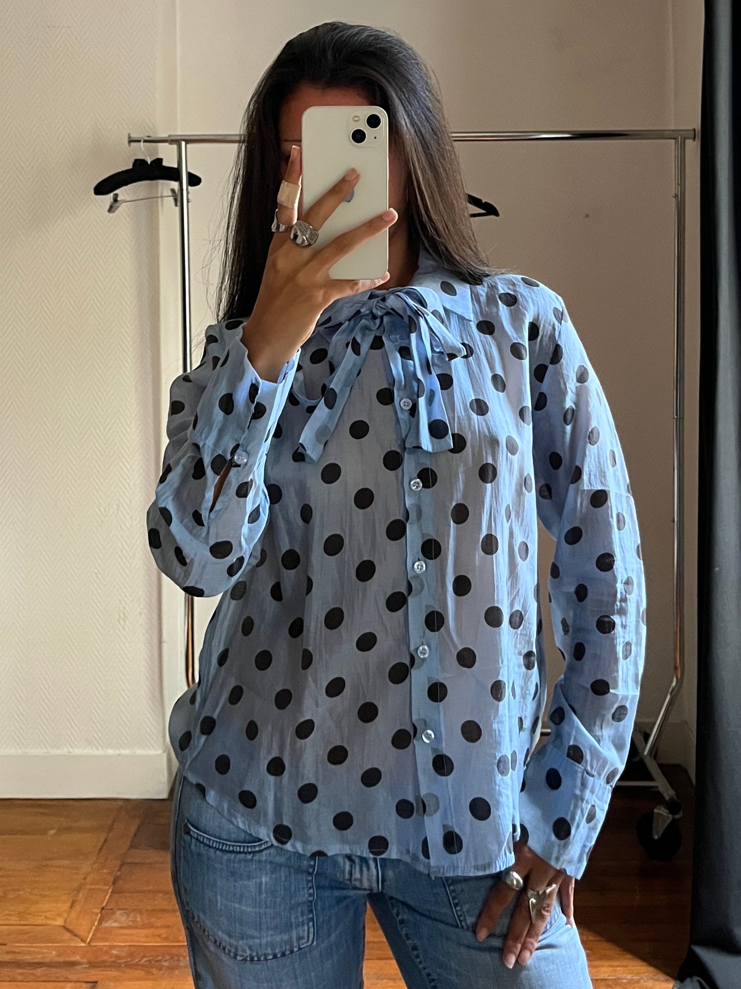 Vintage blue polka dot shirt