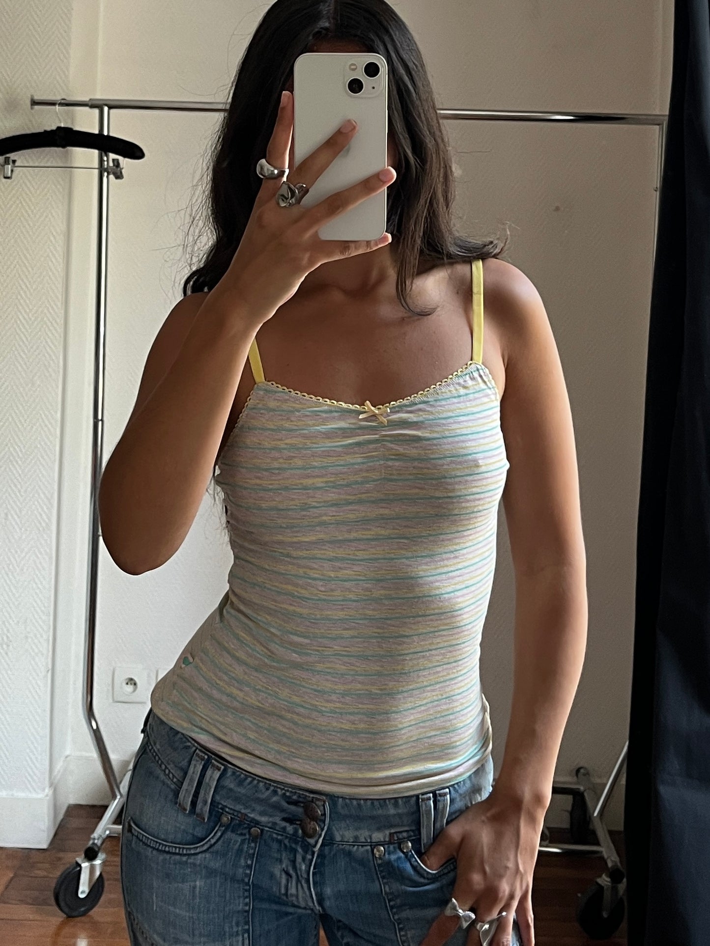 Vintage grey and yellow striped cami top