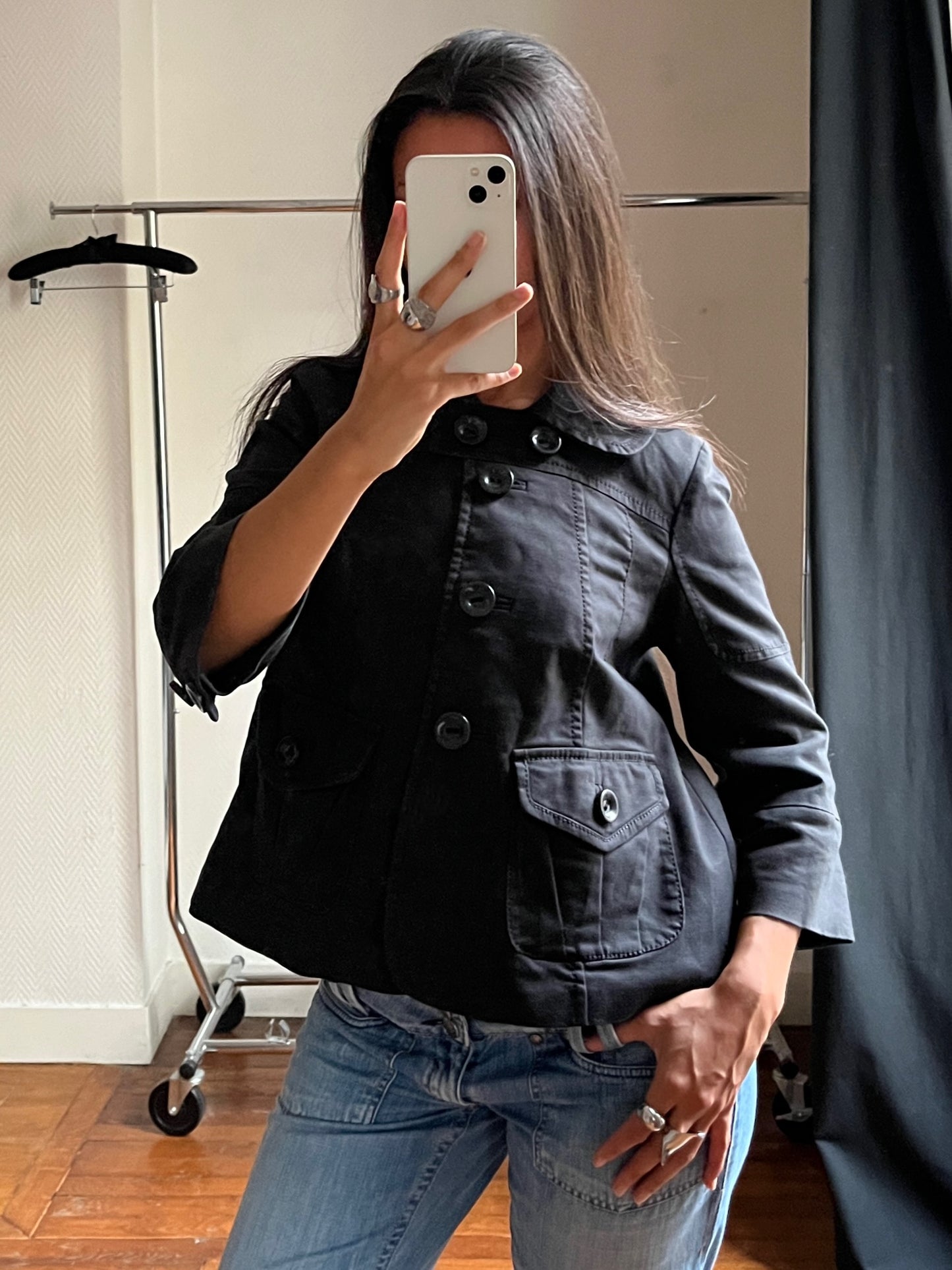 Vintage black short 3/4 trench coat