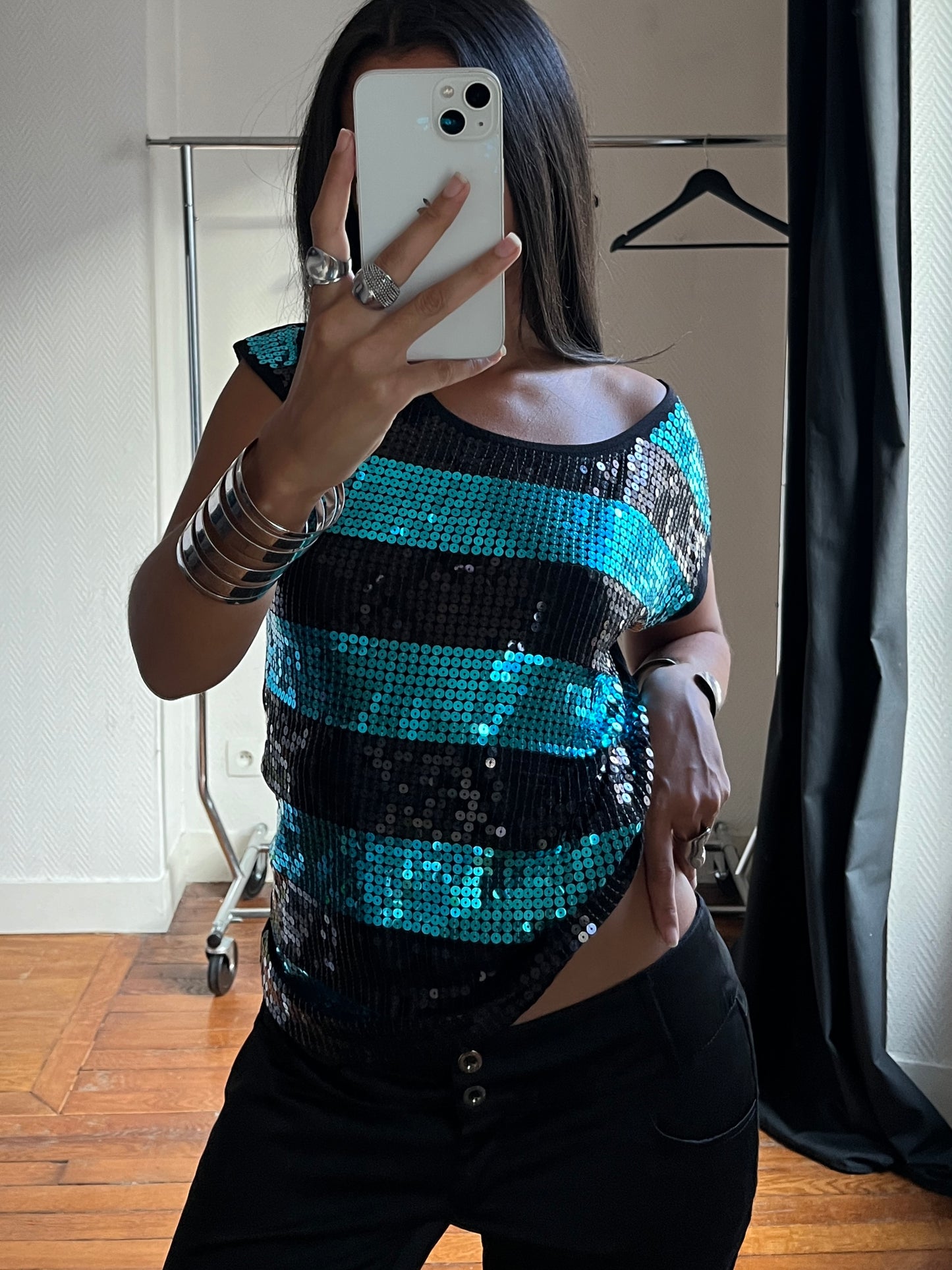Vintage striped sequins top