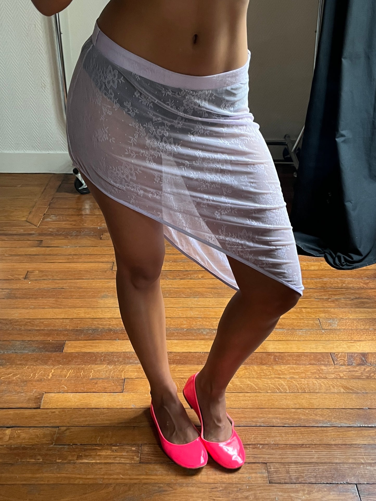 Vintage lilac asymmetrical see-through skirt