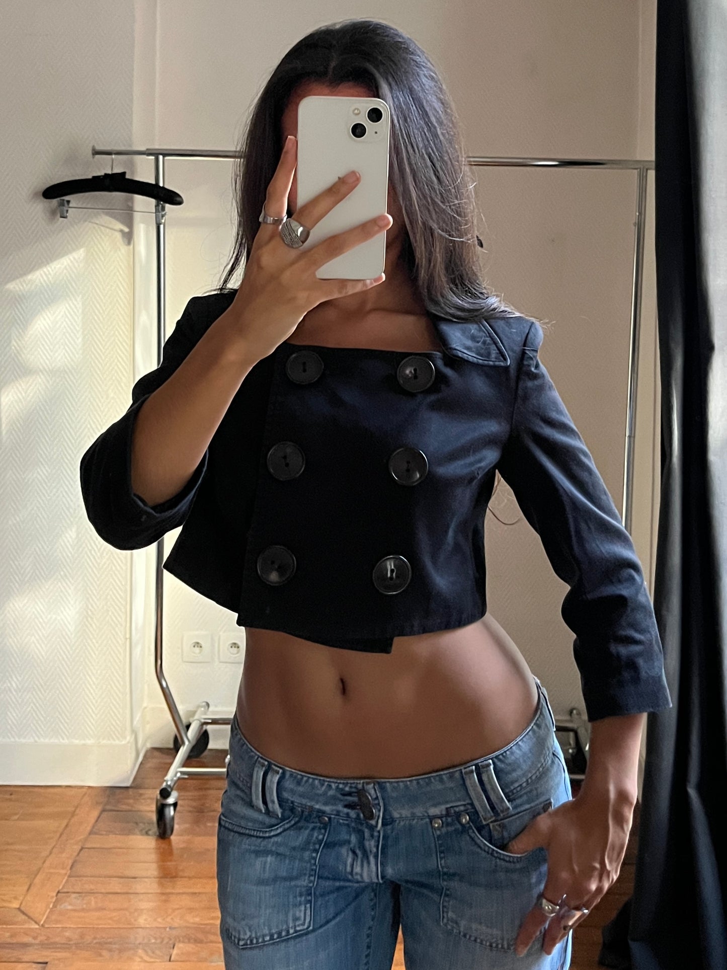 Vintage black short trench coat