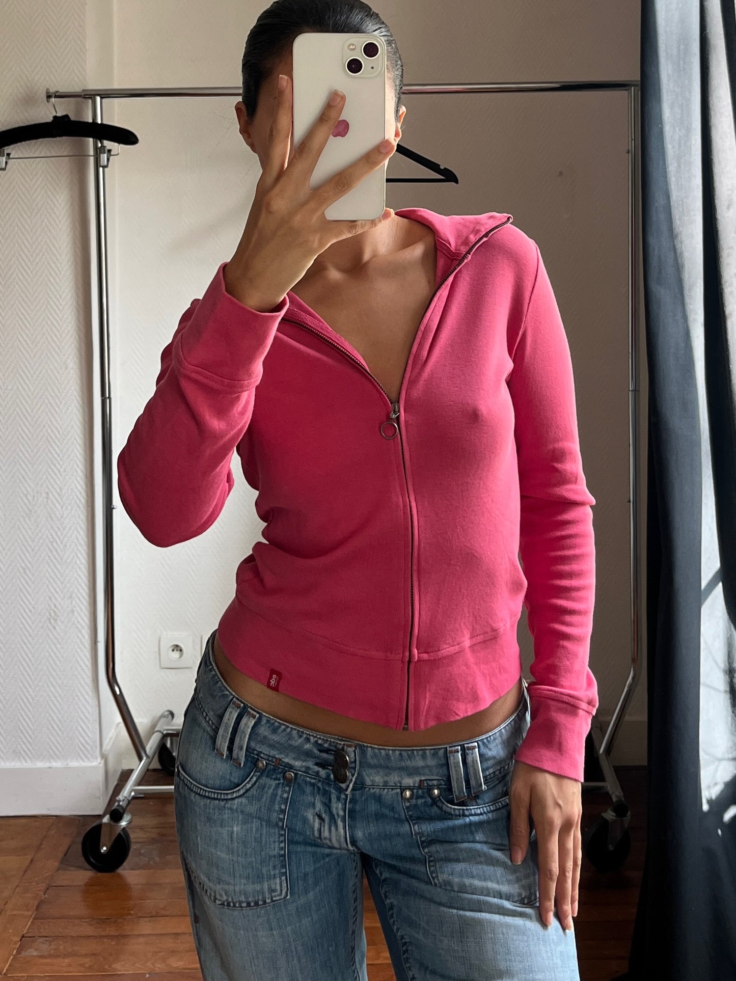 Vintage pink zip up sporty jacket