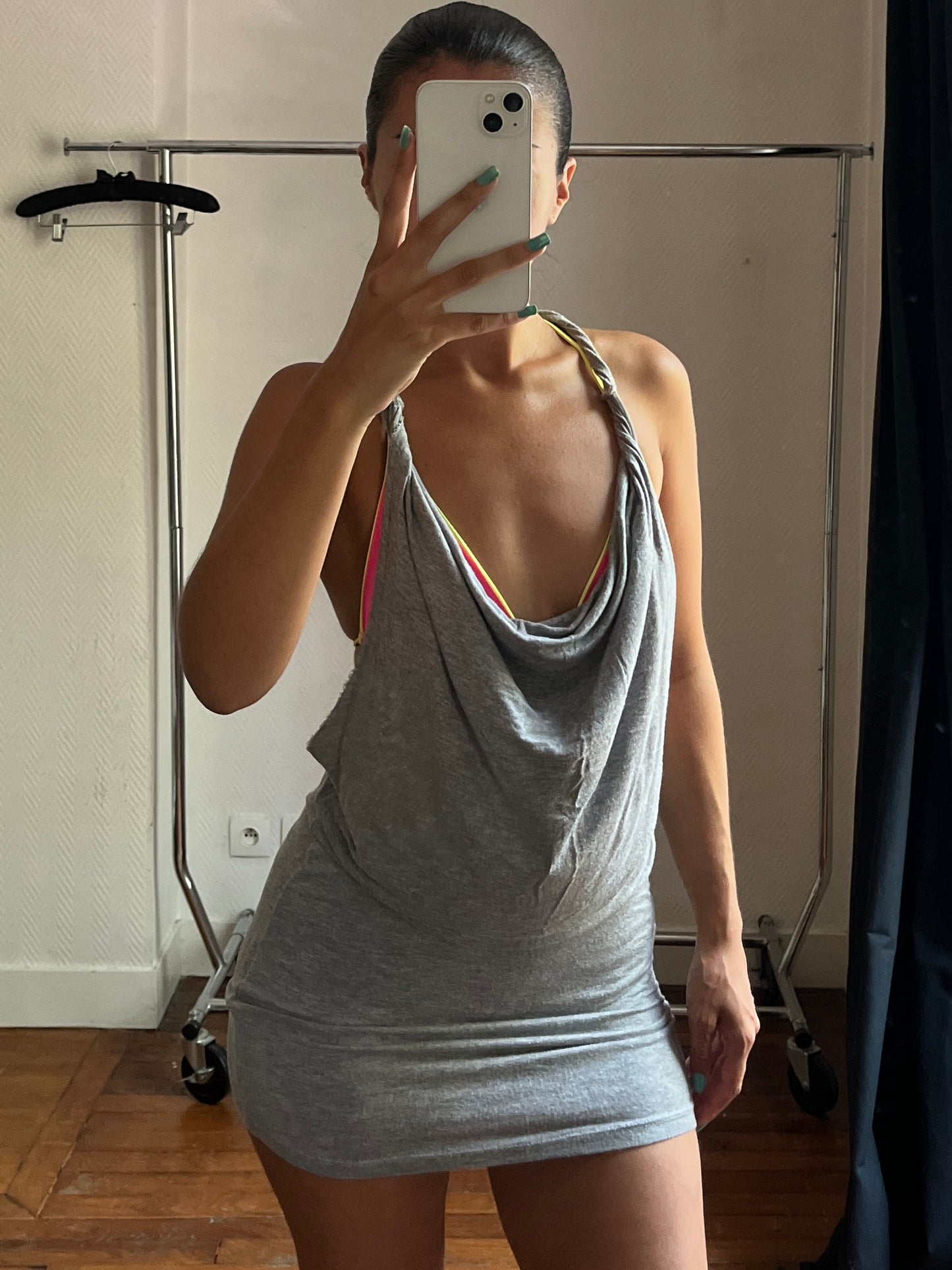 Vintage grey draped summer dress