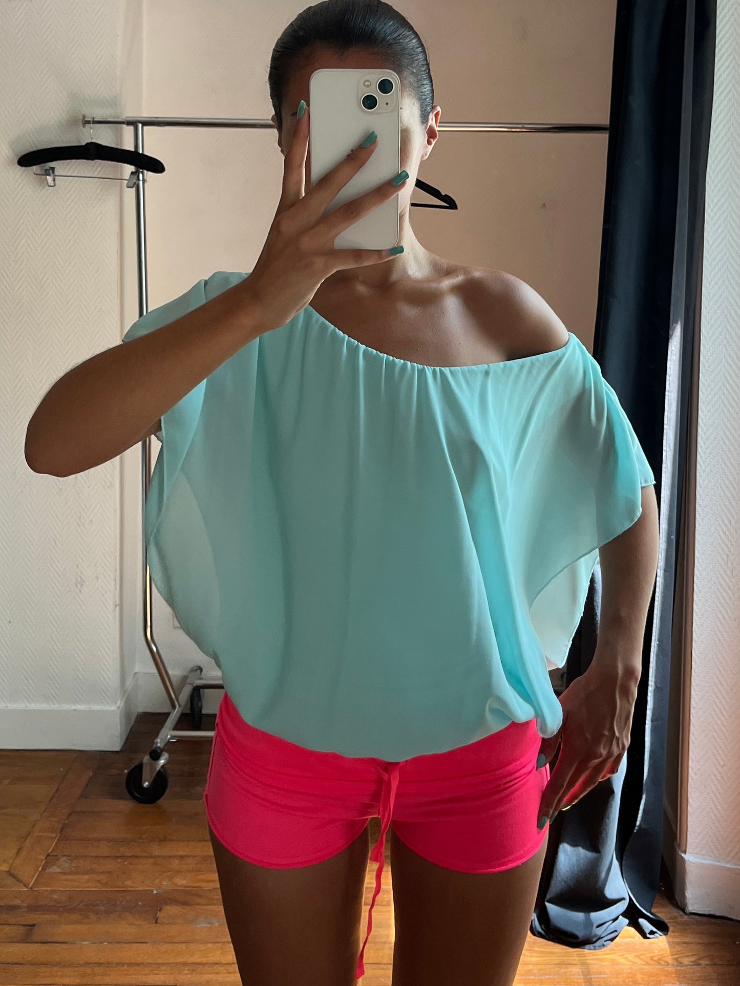 Vintage blue off shoulder top