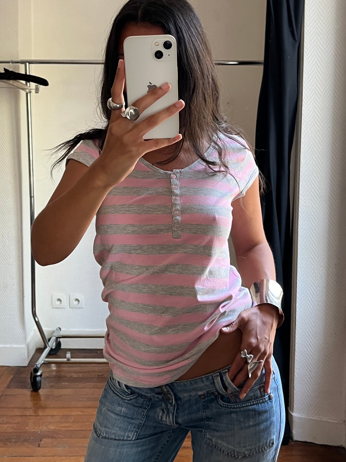 Vintage stripped pink and grey top