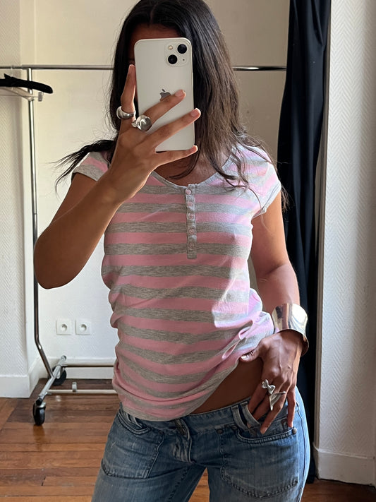 Vintage stripped pink and grey top