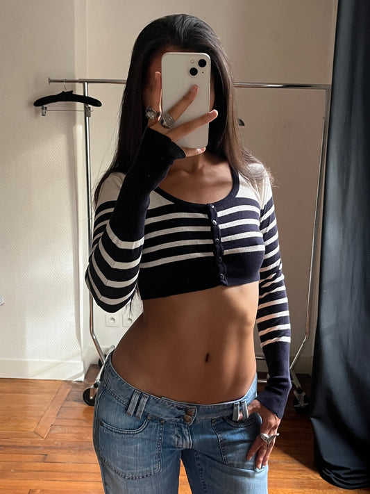 Vintage striped short cardigan